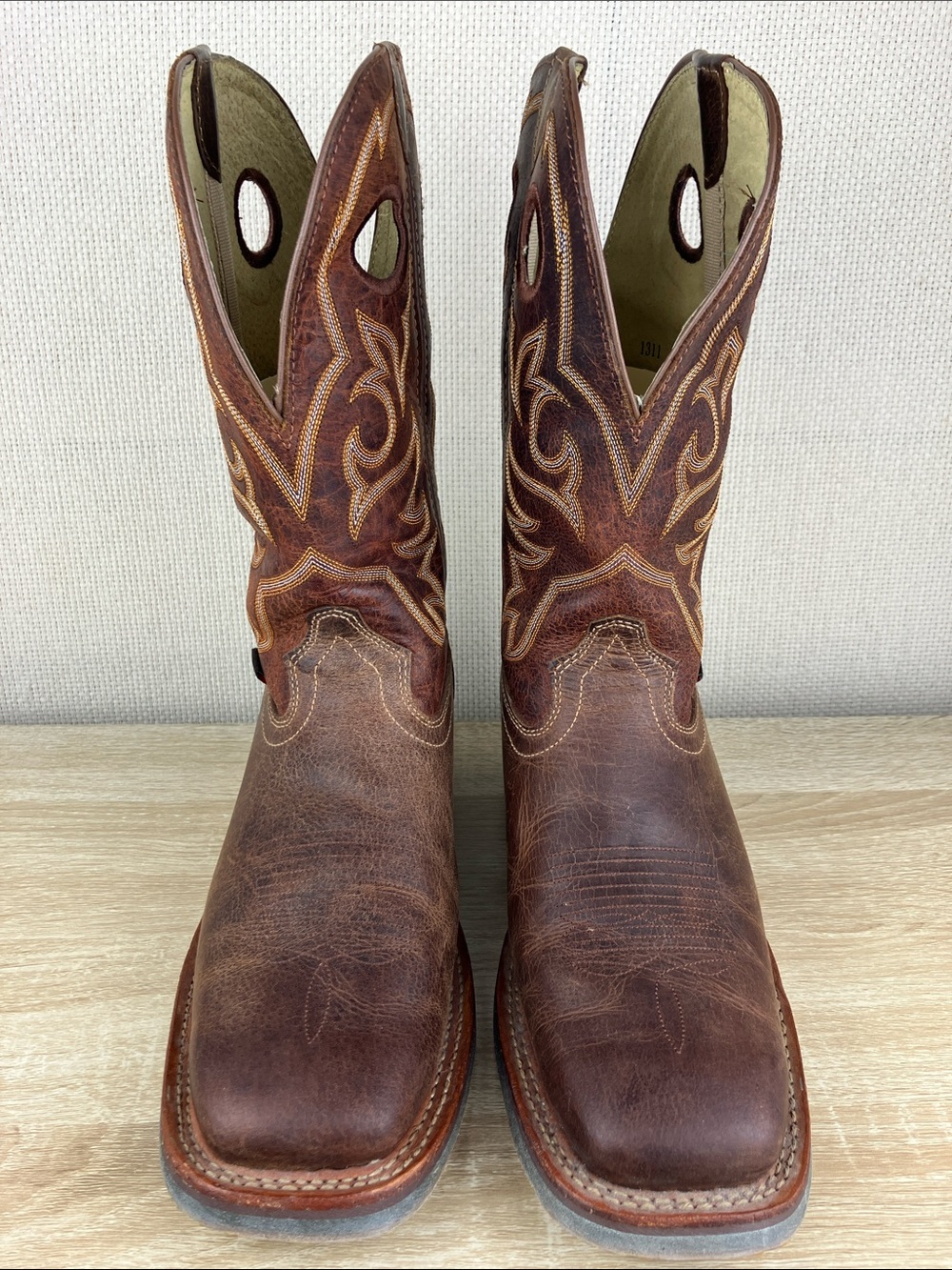 Justin 10 WIDE Stampede Rush Western Boots Cowboy Square Toe Brown Leather - Picture 3 of 16